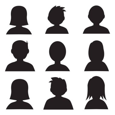 Erkek ve kadın baş siluetleri avatar, profili vektör simgeleri, insanlar Portreler