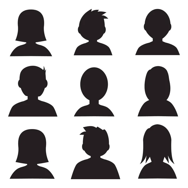 Avatar de siluetas de cabeza masculina y femenina, iconos de vectores de perfil, retratos de personas — Vector de stock