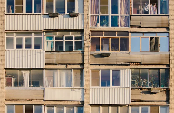 Ladrillo Edificio Apartamentos Gran Altura Exterior Con Loggias Rusia — Foto de Stock