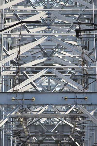 Close up construction of metal railway bridge details