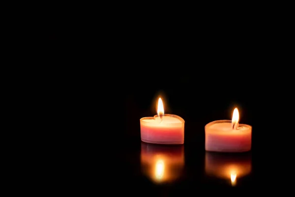 Two Pink Heart Shaped Candles Love Valentines Day — Stock Photo, Image