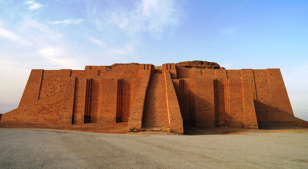 Restored ziggurat in ancient Ur, sumerian temple, Iraq