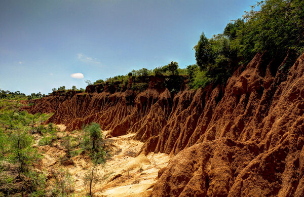 Erosion sand ravine near Kei Afer local market Ethiopia