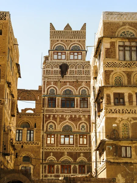 Vue sur Sanaa maisons traditionnelles et la vieille ville Yémen — Photo