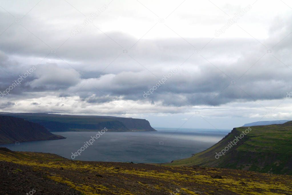 Panorama view of Arnarfjordur, Western fjords, Iceland