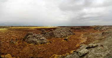 Panorama Dallol volkanik krater Danakil depresyon Etiyopya içinde