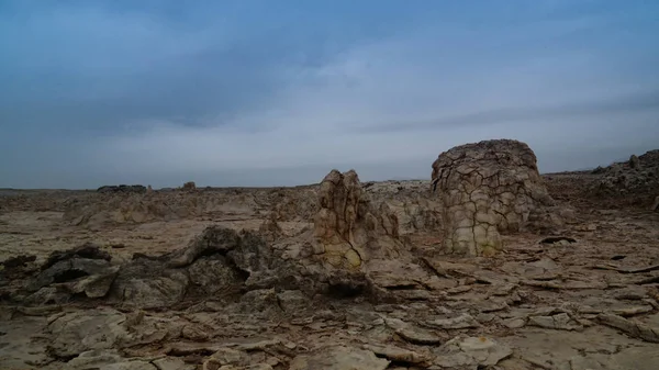 Sót, struktúra közeli Dallol vulkán-kráter Danakil, messziről, Etiópia — Stock Fotó
