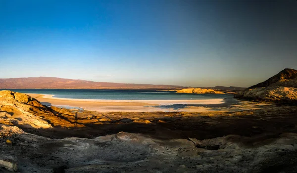 Panorama kráteru solné jezero Assal Džibuti — Stock fotografie