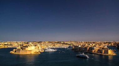 Birgu ve Senglea Vittoriosa bölgesinde, Valetta Malta görünümüne Panorama