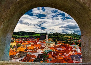 Cesky Krumlov Çek Cumhuriyeti için havadan görünümü