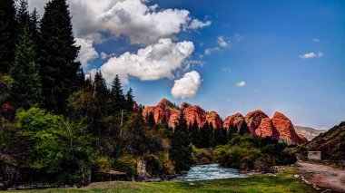 Panorama view to Jeti-Oguz aka Seven Bulls canyon Kyrgyzstan clipart