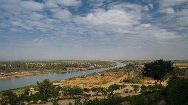 View Euphrates river from former Hussein palace, Hillah, Babyl Iraq clipart
