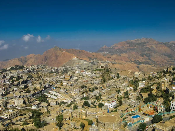 Αεροφωτογραφία πόλης Hajjah και το Haraz βουνό Υεμένη — Φωτογραφία Αρχείου
