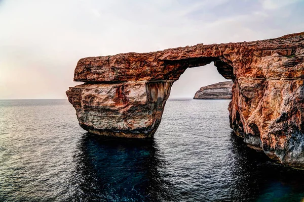 Sea view to Azure window natural arch, now vanished, Gozo island Malta — Stock Photo, Image