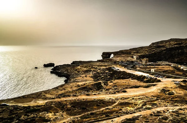 Vista al mar al arco natural de la ventana de Azure, ahora desaparecido, isla de Gozo, Malta —  Fotos de Stock