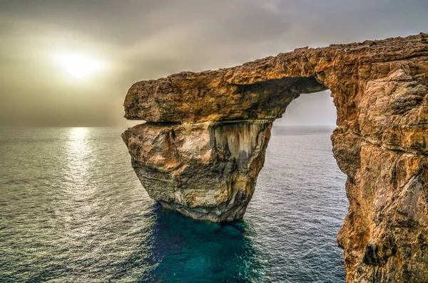 Sea view to Azure window natural arch, now vanished, Gozo island, Malta — Stock Photo, Image