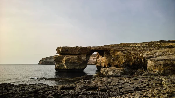 Sea view to Azure window natural arch, now vanished, Gozo island, Malta — Stock Photo, Image