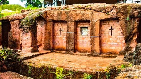 Biete Qeddus Mercoreus iglesia tallada en roca, Lalibela, Etiopía —  Fotos de Stock