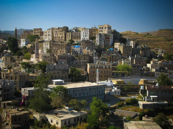 Vista al casco antiguo de Jibla y antigua sinagoga, Yemen — Foto de Stock