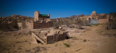 Panorama görünümüne Mizdakhan mezarlığı, khodjeyli, Karakalpakstan, Özbekistan