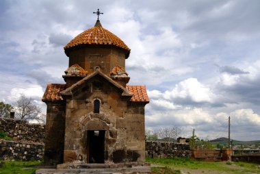 Dış görünümüne kilise, Kutsal Meryem aka Ahtamar Astvatsatsin veya Karmravor Kilisesi, Ashtarak, il: Aragatsotn, Armenia