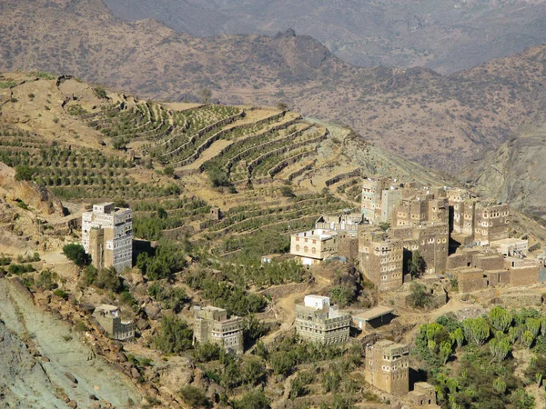 Δείτε στο Manakha φρούριο και την παλιά πόλη και την βεράντα γεωργία, Υεμένη — Φωτογραφία Αρχείου