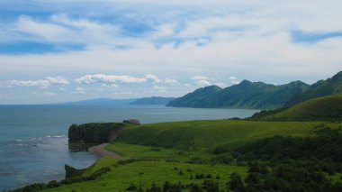 Tikhaya Bukhta koyunda Sakhalin Adası, Rusya için havadan görünümü