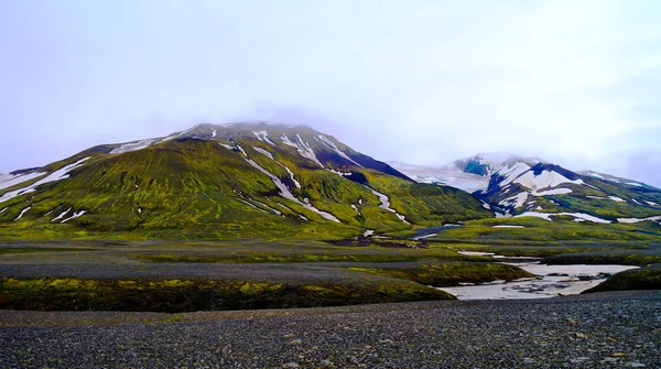 Vue panoramique sur le volcan Hofsjokull et le glacier, Sprengisandur, Islande — Photo