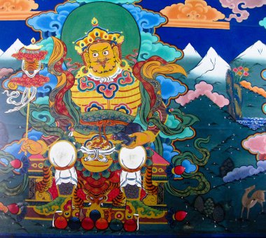 Padmasambhava aka Guru Rinpoche Taktsang Lakhang Manastırı: Paro, Bhutan duvardaki görüntüsünü