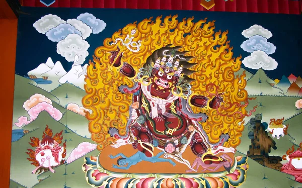 Зображення Падмасамбхава ака Гуру Рінпоче на стіні Lakhang лакханг монастир, Паро, Бутану — стокове фото