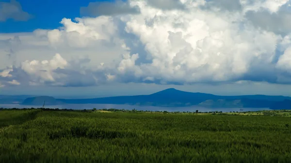 Landbouw landschap met velden van teff en Koka meer, Ethiopië — Stockfoto