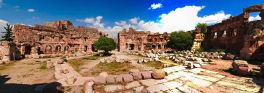 Ruins of Jupiter temple and great court of Heliopolis, Baalbek, Bekaa valley Lebanon clipart