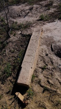 Mezar taşı mezarlık Mizdakhan, Khodjeyli, Karakalpakstan, Özbekistan, aka Kulpytas