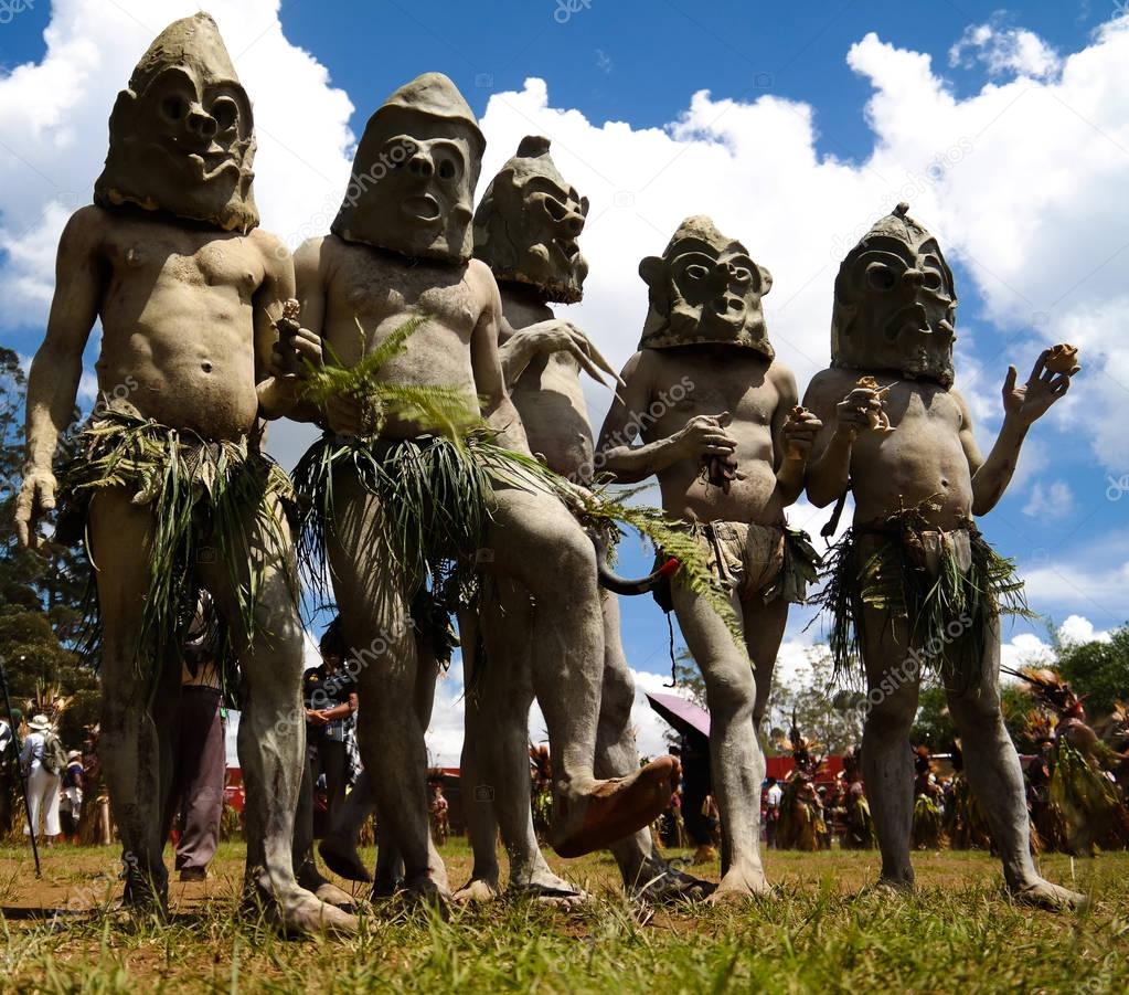 Asaro Mudman tribe man in Mount Hagen festival, Papua New Guinea