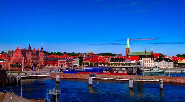 Panoramatické letecké panorama města Helsingor, Dánsko — Stock fotografie