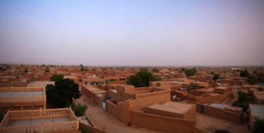 Agadez eski şehir, hava, Nijer Hava gündoğumu panoramik görünüm