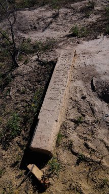 Mezar taşı mezarlık Mizdakhan, Khodjeyli, Karakalpakstan, Özbekistan, aka Kulpytas