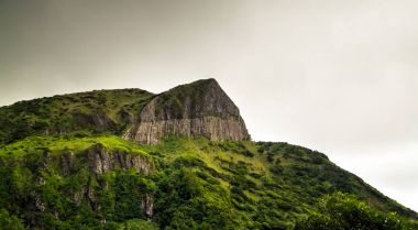 Rocha dos Bordoes aka kendine özgü cümleleri cliff, Flores, Azores, Portekiz için panoramik görünüm