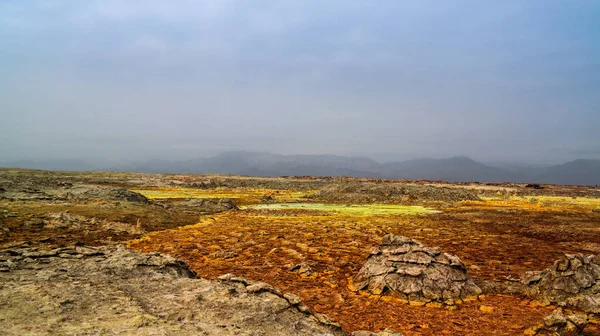 Panoráma, Dallol vulkáni kráter a Danakil depresszió, Etiópia — Stock Fotó