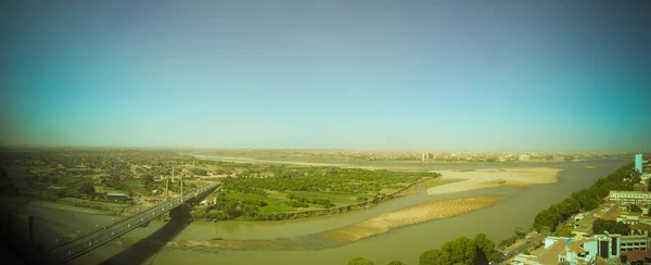 Vista panorâmica aérea para Cartum, Omdurman e confluência dos Niles Azul e Branco, Sudão — Fotografia de Stock