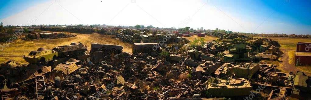 Tank and other war vehicles Cemetery in the Asmara, Eritrea,
