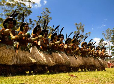 Sili Muli tribe participantes at Mount Hagen festival at Papua New Guinea clipart