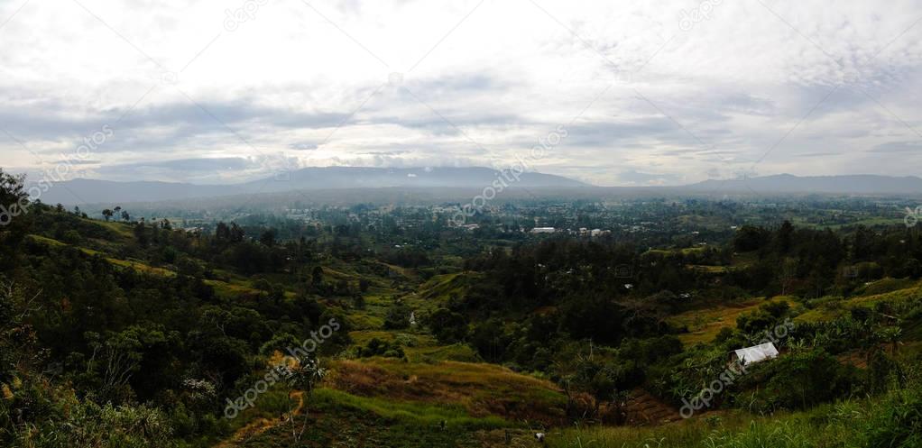 Aerial panoramic view to Mount Hagen city, Papua New Guinea