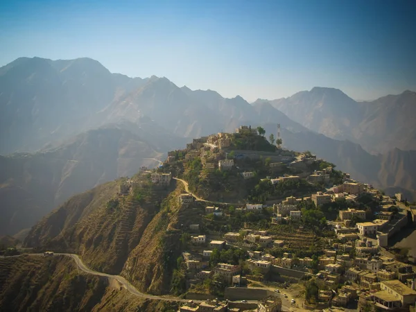 Αεροφωτογραφία πόλης Hajjah και το Haraz βουνό, Υεμένη — Φωτογραφία Αρχείου
