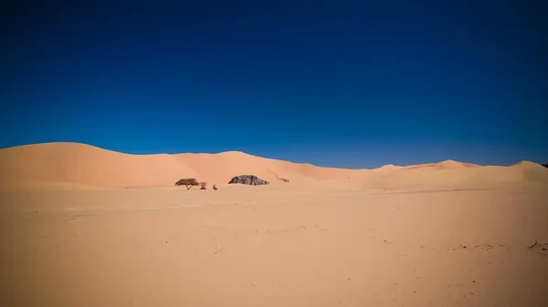 Paesaggio di dune di sabbia e arenaria scultura naturale a Tamezguida nel parco nazionale di Tassili nAjjer, Algeria — Foto Stock