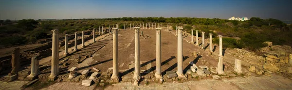 在塞浦路斯萨拉米斯遗址的全景空中观看体育馆 — 图库照片
