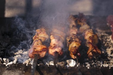 Şiş kebap ızgara açık havada kızarmış.