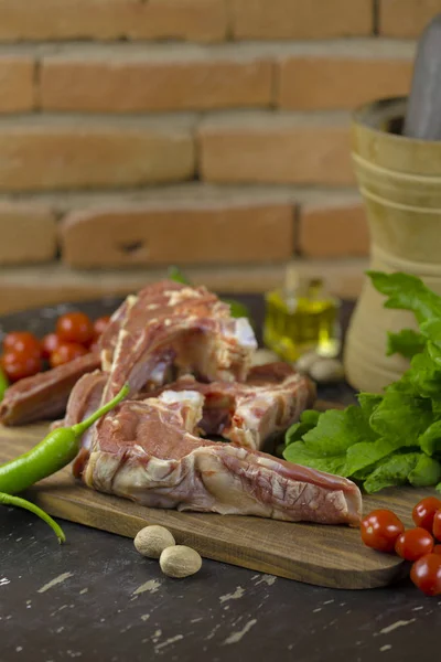 Carne fresca e produtos hortícolas — Fotografia de Stock