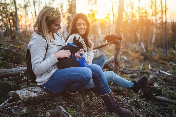 Women with French bulldog puppy — Stock Photo, Image