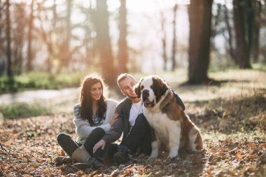 Çift ve onların köpek ormandaki
